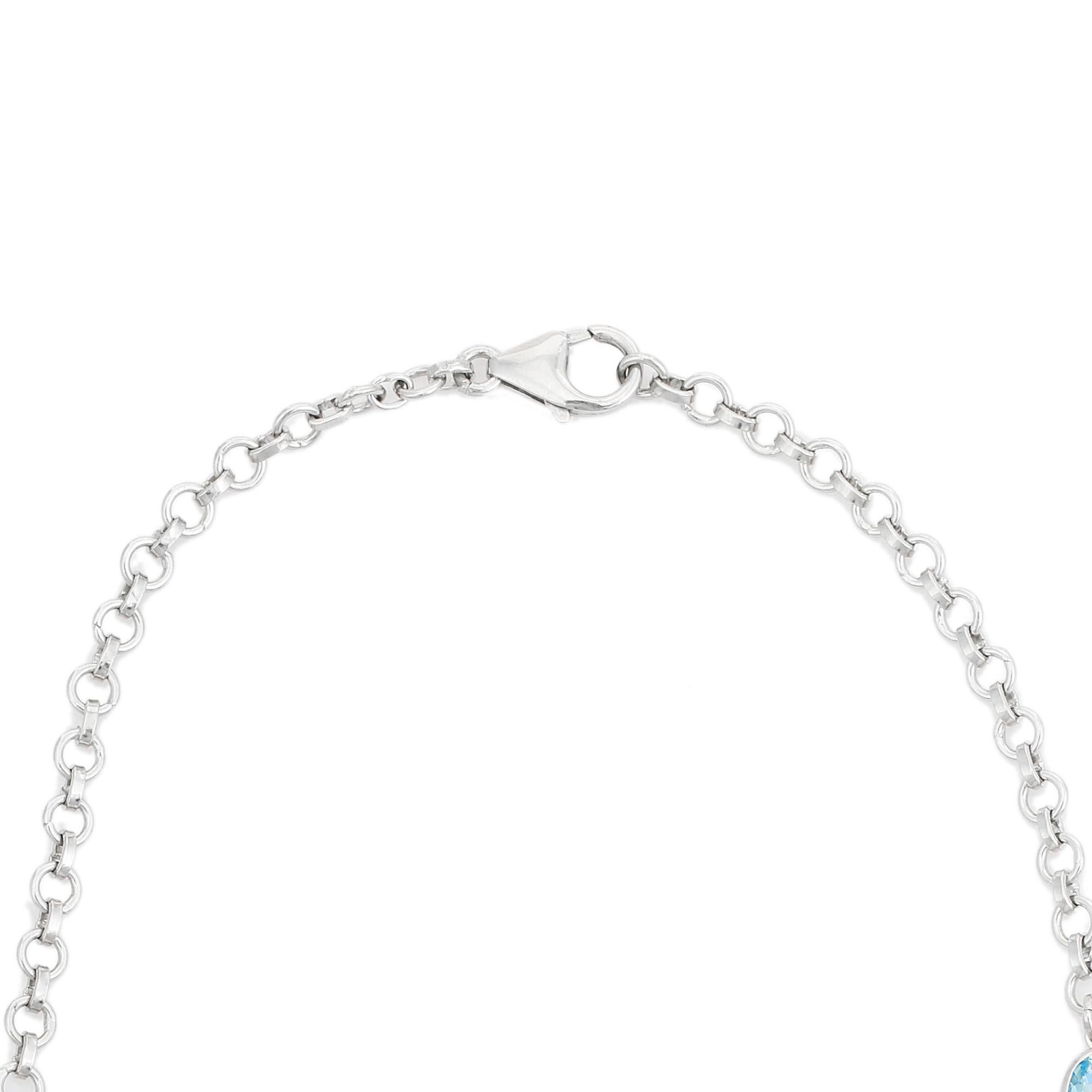Taille ovale 98.94 Carat Blue Topaz & Zircon Three Strand Opera Length Necklace in 925 Silver en vente