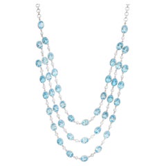 98.94 Carat Blue Topaz & Zircon Three Strand Opera Length Necklace in 925 Silver