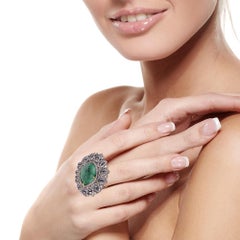 9.8ct Oval Shaped Emerald Cocktail Ring With Spinel & Diamonds In 18k Gold