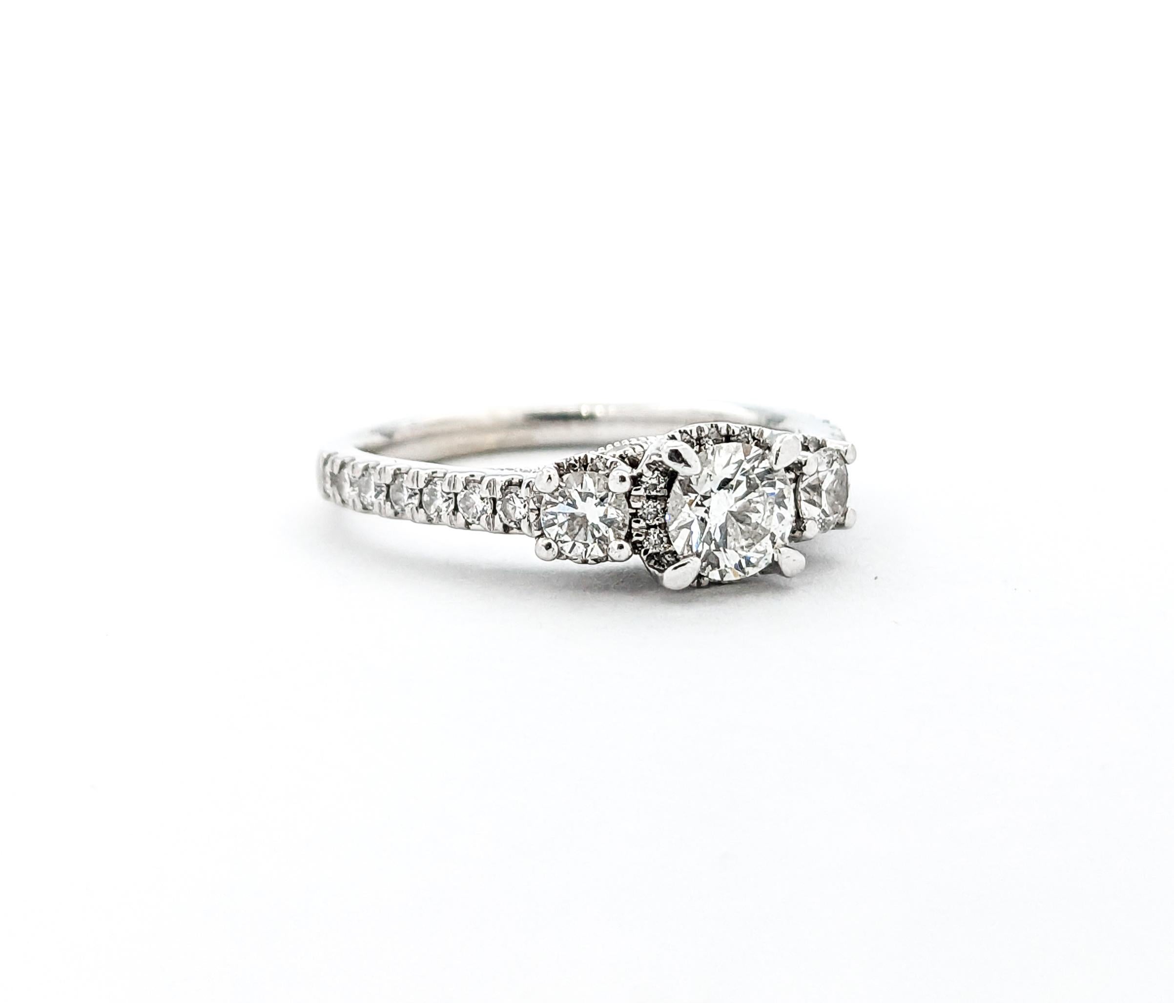 Contemporary .98ctw Diamond Engagement Ring In White Gold For Sale