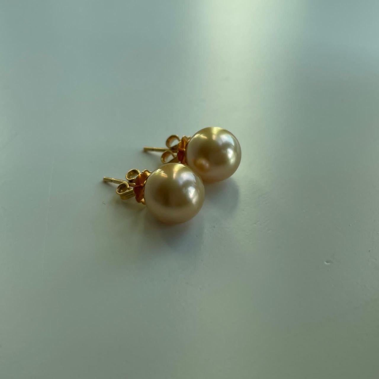 Art déco Boucles d'oreilles perles des mers du sud 9.8mm AAA en or 18K (Boucles d'oreilles perles) en vente