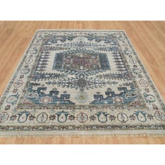 9'8"x10' Winter White Hand Knotted Viss Design Wool Square Oriental Rug