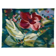 Vintage 98x100 cm Hibiscus Woven Tapestry Huge Textile Art by Artist Eszter Kneisz