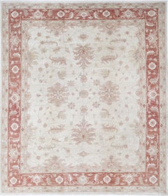 9.8x11.2 ft Hand Knotted Floral Large Area Rug mit Elfenbein Feld und roten Rand