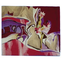 Vintage 98x115 cm Sedge Woven Tapestry Textile Art by Artist Eszter Kneisz