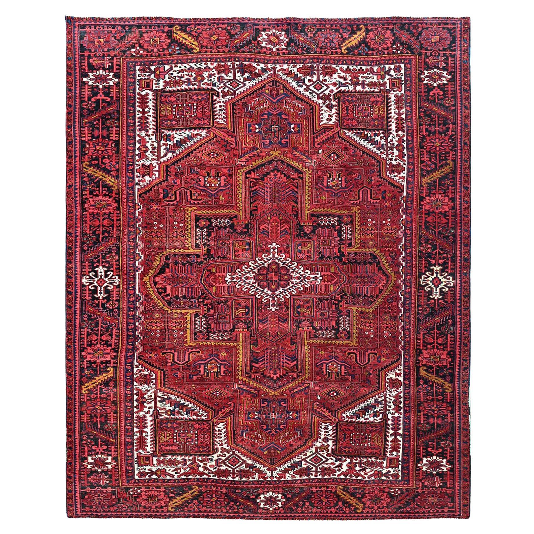 9'8 "x12' Rojo Auburn Vintage Persa Heriz Lana Anudada a Mano Limpia Alfombra Oriental