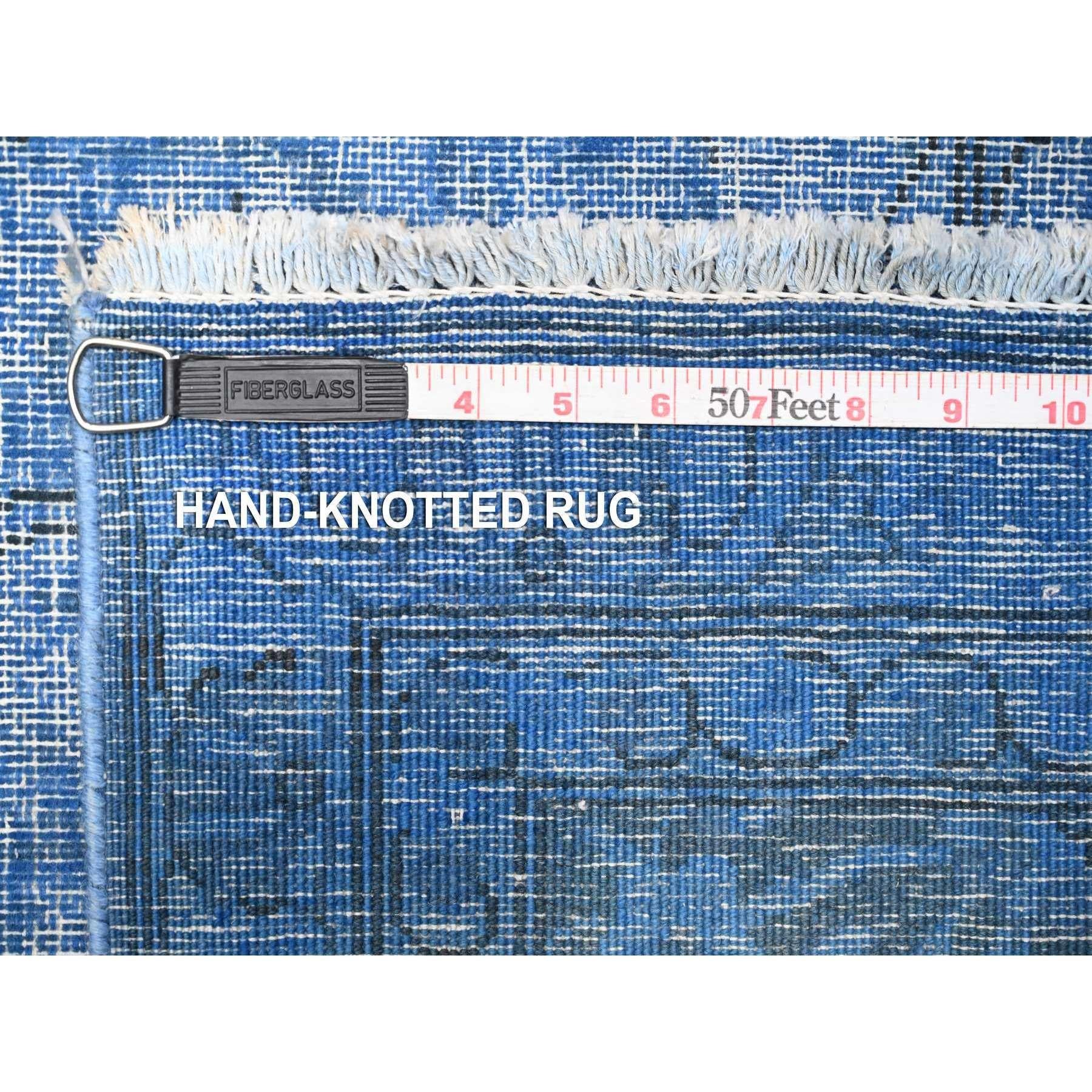 Tapis persan Kerman bleu noué à la main et à poils usés 9'8