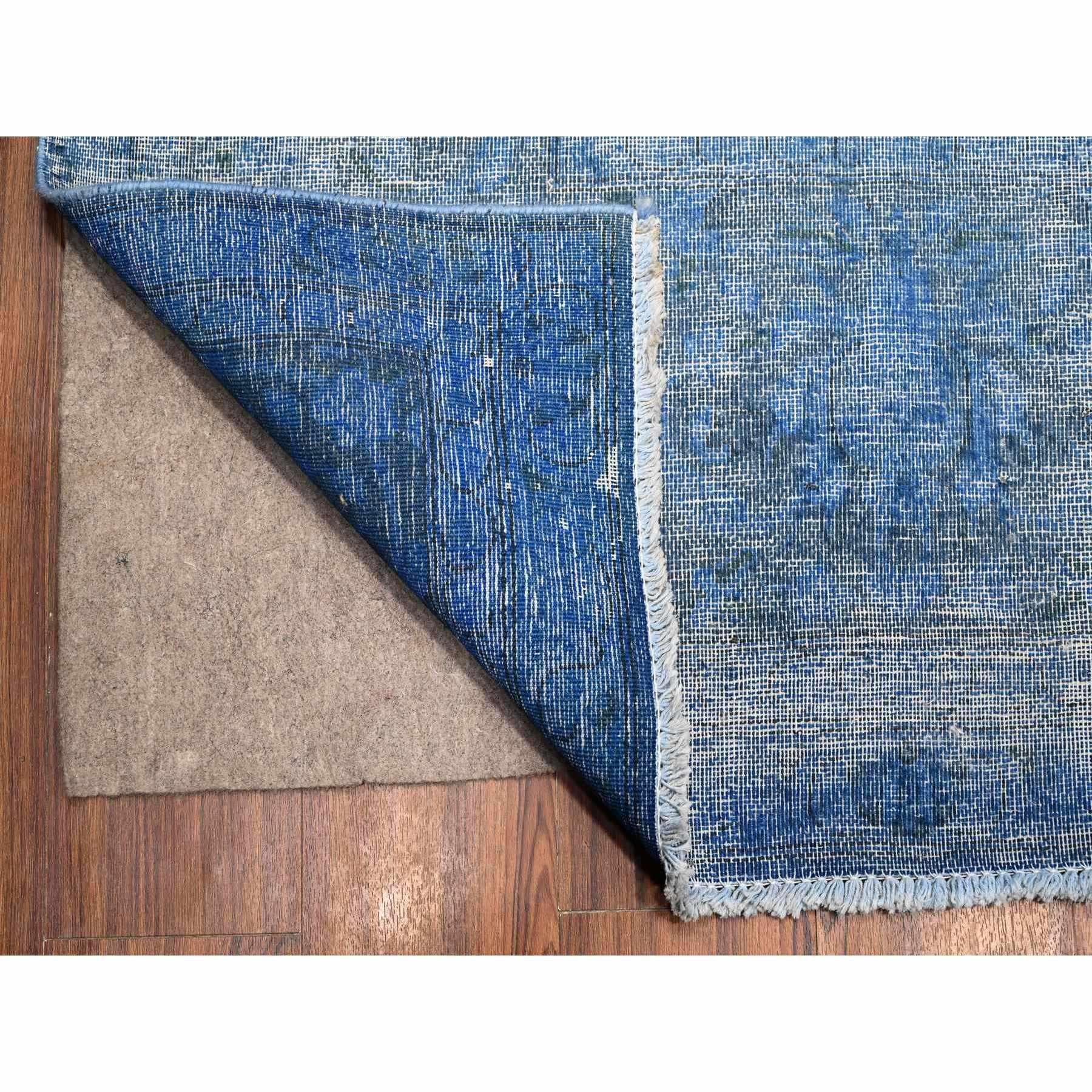 Perse Tapis persan Kerman bleu noué à la main et à poils usés 9'8