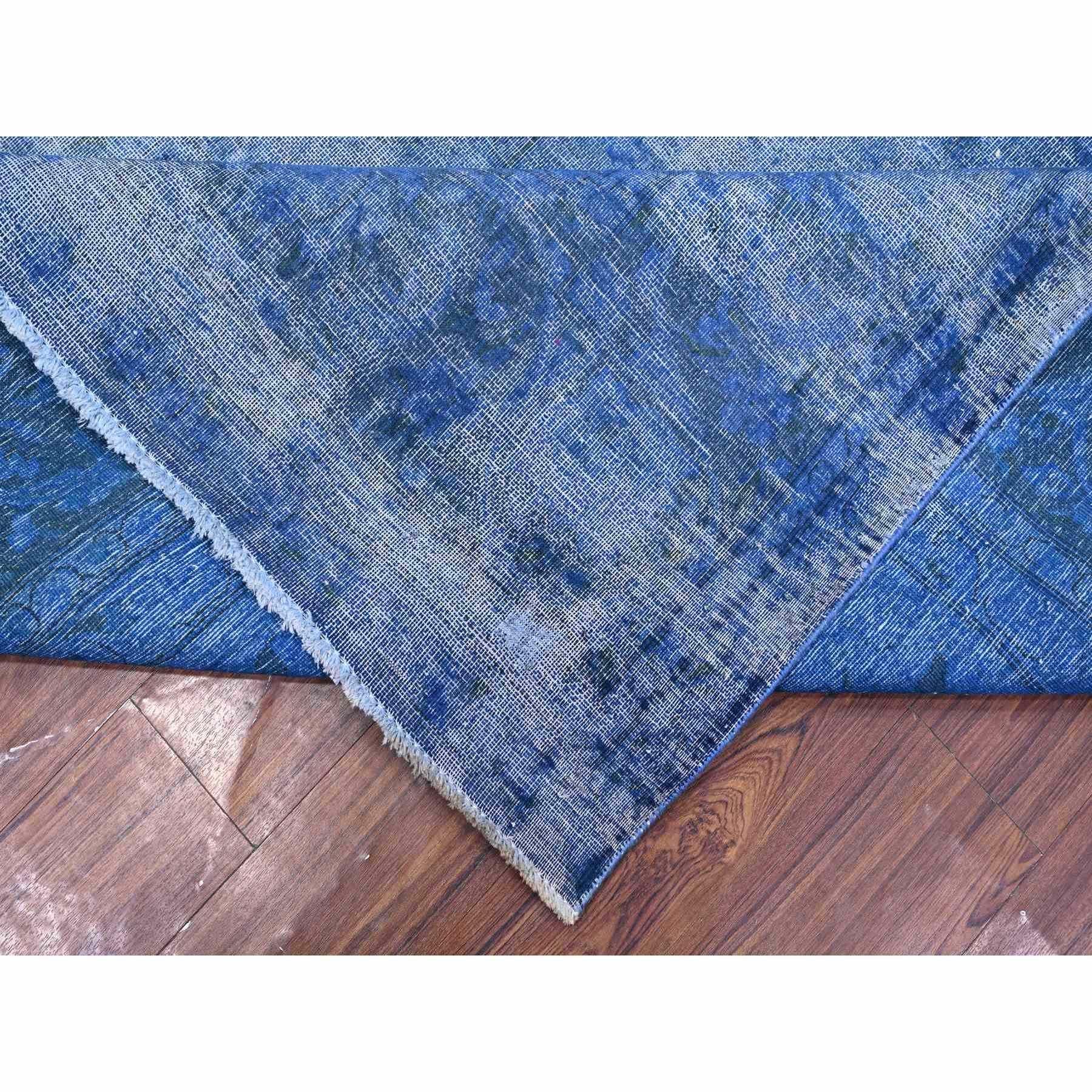 Tapis persan Kerman bleu noué à la main et à poils usés 9'8