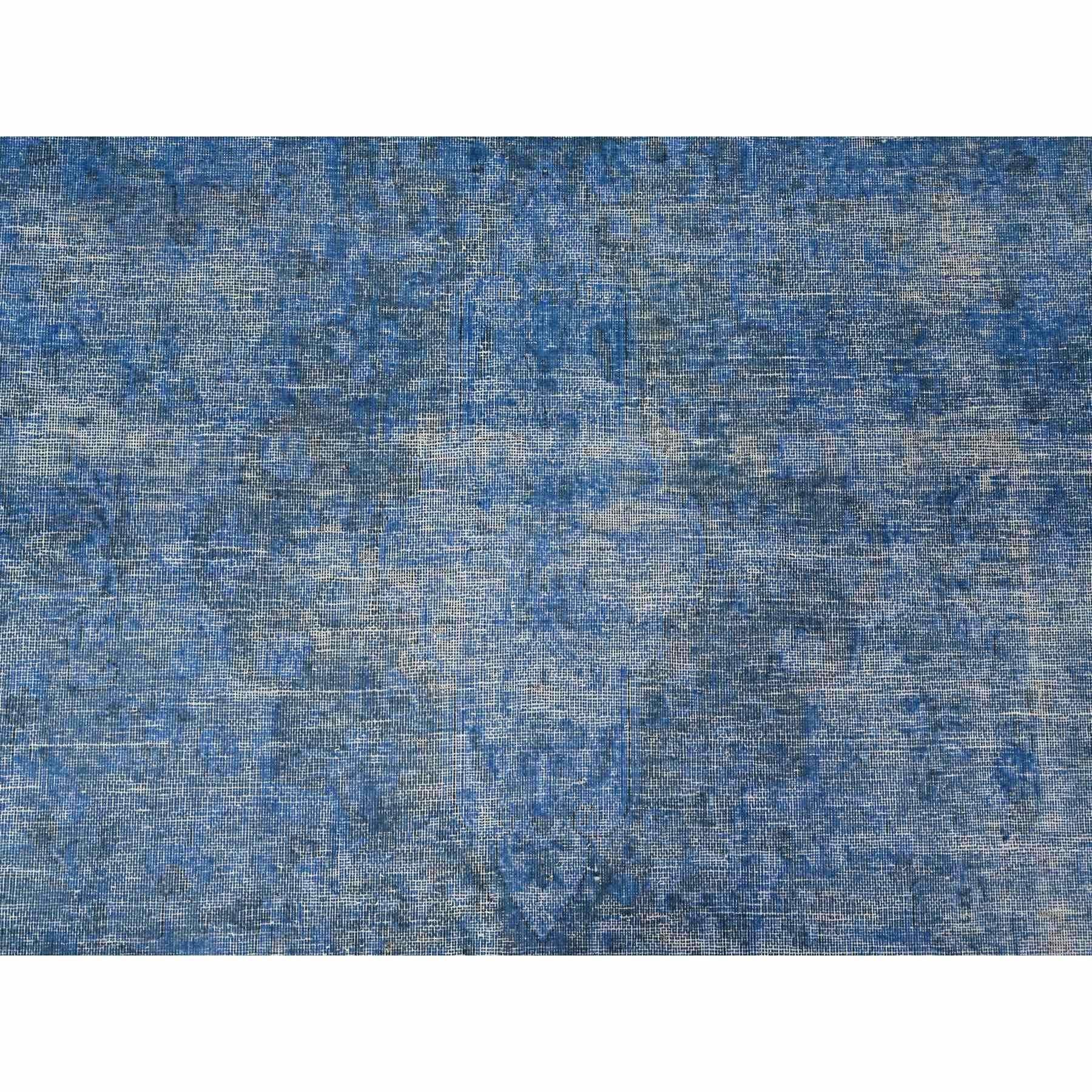 Laine Tapis persan Kerman bleu noué à la main et à poils usés 9'8