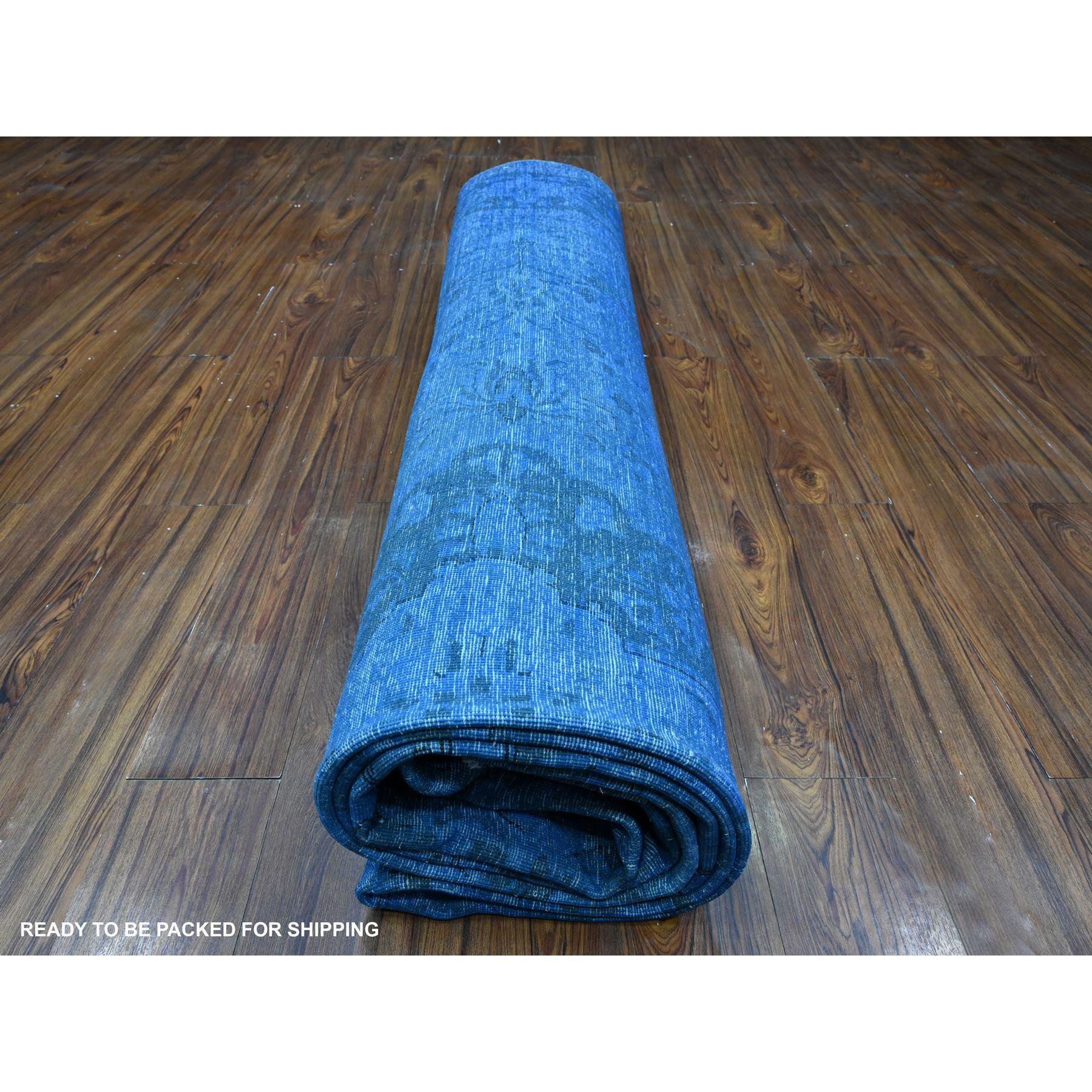 Tapis persan Kerman bleu noué à la main et à poils usés 9'8