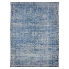 9'8 "x12'10" Blu Annodato a mano con vello usurato in pura lana Vintage Persian Kerman Rugs