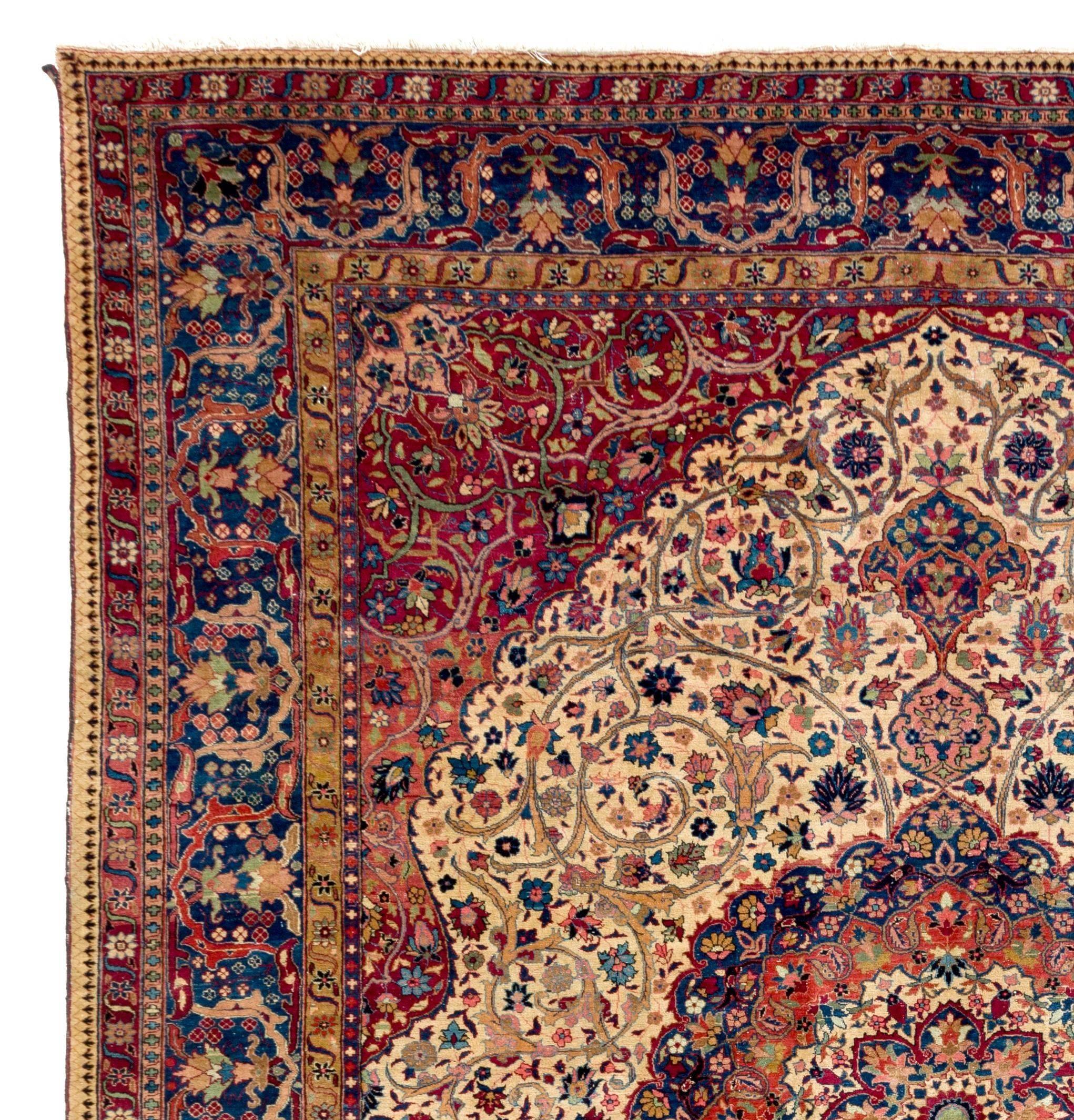 Persian 9.8x12.2 Ft Signed Petag Tabriz Carpet. circa 1920. Excellent Original Condition For Sale
