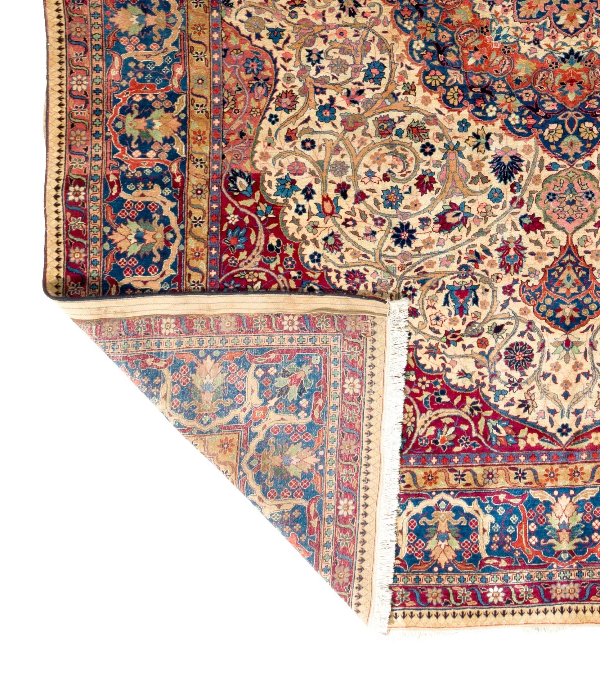 Hand-Knotted 9.8x12.2 Ft Signed Petag Tabriz Carpet. circa 1920. Excellent Original Condition For Sale