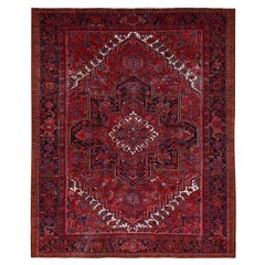 9'8 "x12'3" Alfombra Persa Heriz Roja Anudada a Mano de Lana Pura Semi Antigua Heriz Desgastada