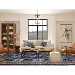 9'8"x12'4" Blue Hand Knotted Afghan Ersari with Geometric Design Afghan Wool Rug