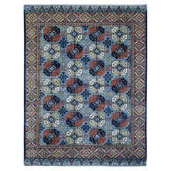 9'8 "x12'4" Tapis de laine Afghan Ersari bleu noué à la main avec design géométrique
