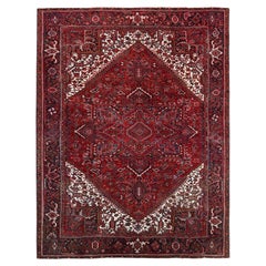9'8 "x12'4" Tappeto orientale rosso scarlatto in lana persiana Heriz annodato a mano, anche da indossare