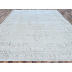 Tappeto Kerman in stile Old Farsian, 9'8"x12'5", annodato a mano, color avorio, effetto invecchiato, in lana consumata