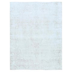 Tappeto Kerman in stile Old Farsian, 9'8"x12'5", annodato a mano, color avorio, effetto invecchiato, in lana consumata