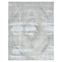 Tapis vintage de Tabriz, style Farsian, en pure laine, 9'8" x 12'6", usé, couleur ivoire clair, noué à la main