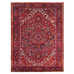 9'8 "x12'6" Rojo Rojo Todo Lana Vintage Persa Heriz Alfombra Anudada a Mano Uniforme