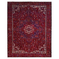 9'8"x12'7" Carmine Red Good Condition Tribal Weave Heris Oriental Rug