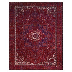 9'8"x12'7" Carmine Red Good Condition Tribal Weave Heris Oriental Rug