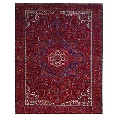 9'8 "x12'7" Alfombra Roja Vintage Persa Heriz Anudada a Mano de Pura Lana Desgastada Limpia