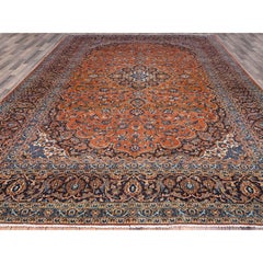 9'8"x12'8" Red Hand Knotted Soft Wool Natural Dyes Vintage Persian Kashan Rug