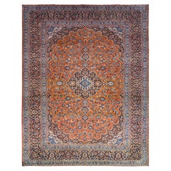 9'8"x12'8" Red Hand Knotted Soft Wool Natural Dyes Vintage Persian Kashan Rug
