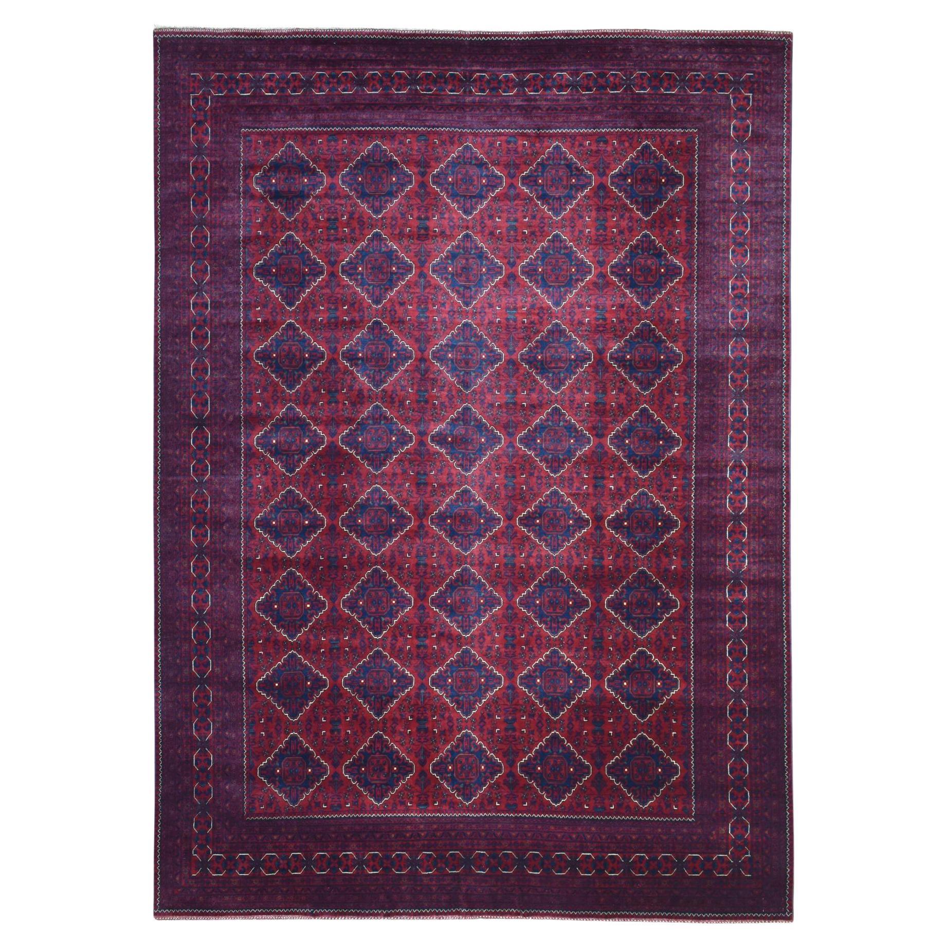 9
8 "x13
 Rotes handgeknüpftes Tribal Design Glänzende Wolle Afghan Khamyab Orientteppich