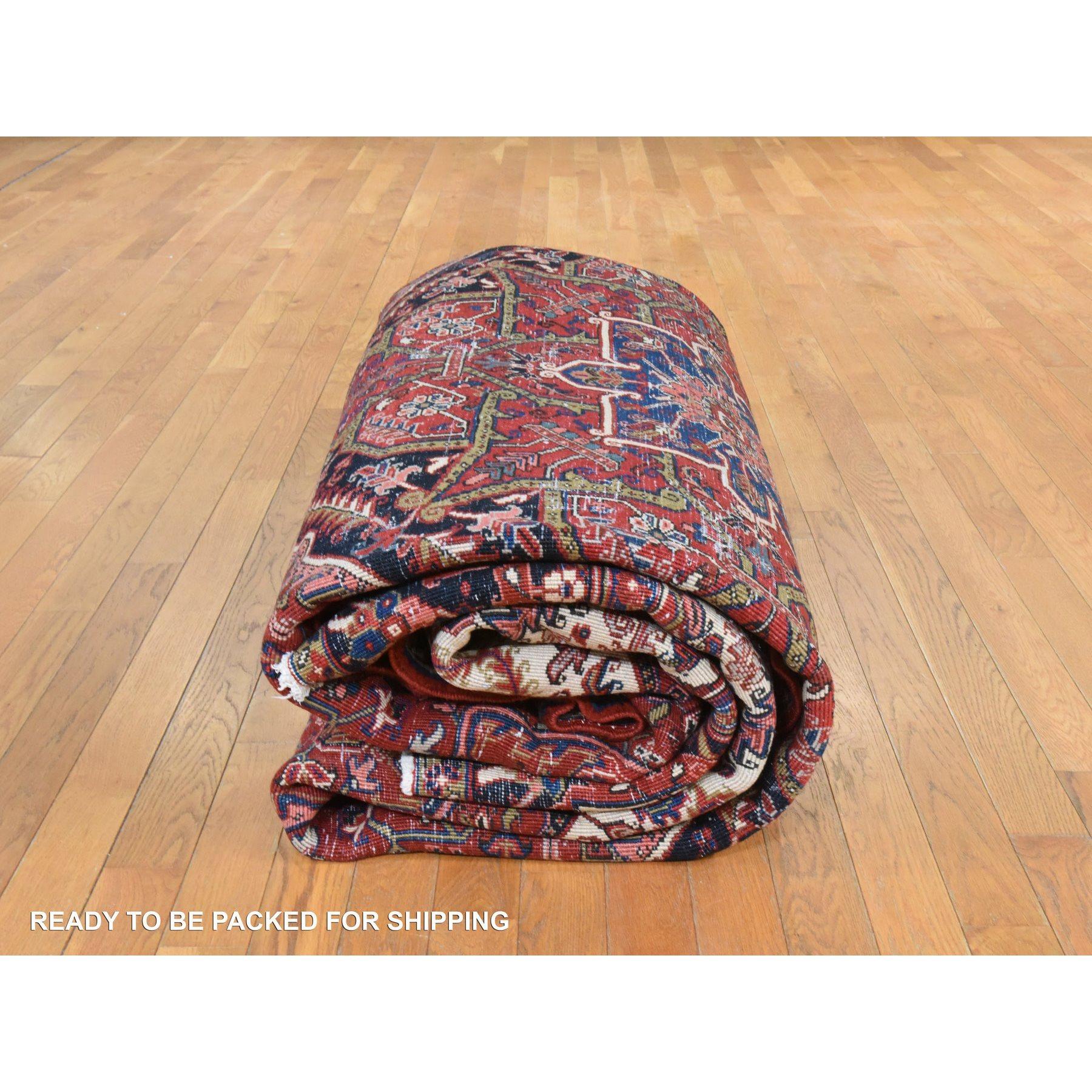 Alfombra de Lana Anudada a Mano Heriz Persa Semi Antigua Rojo Tomate 9'8 