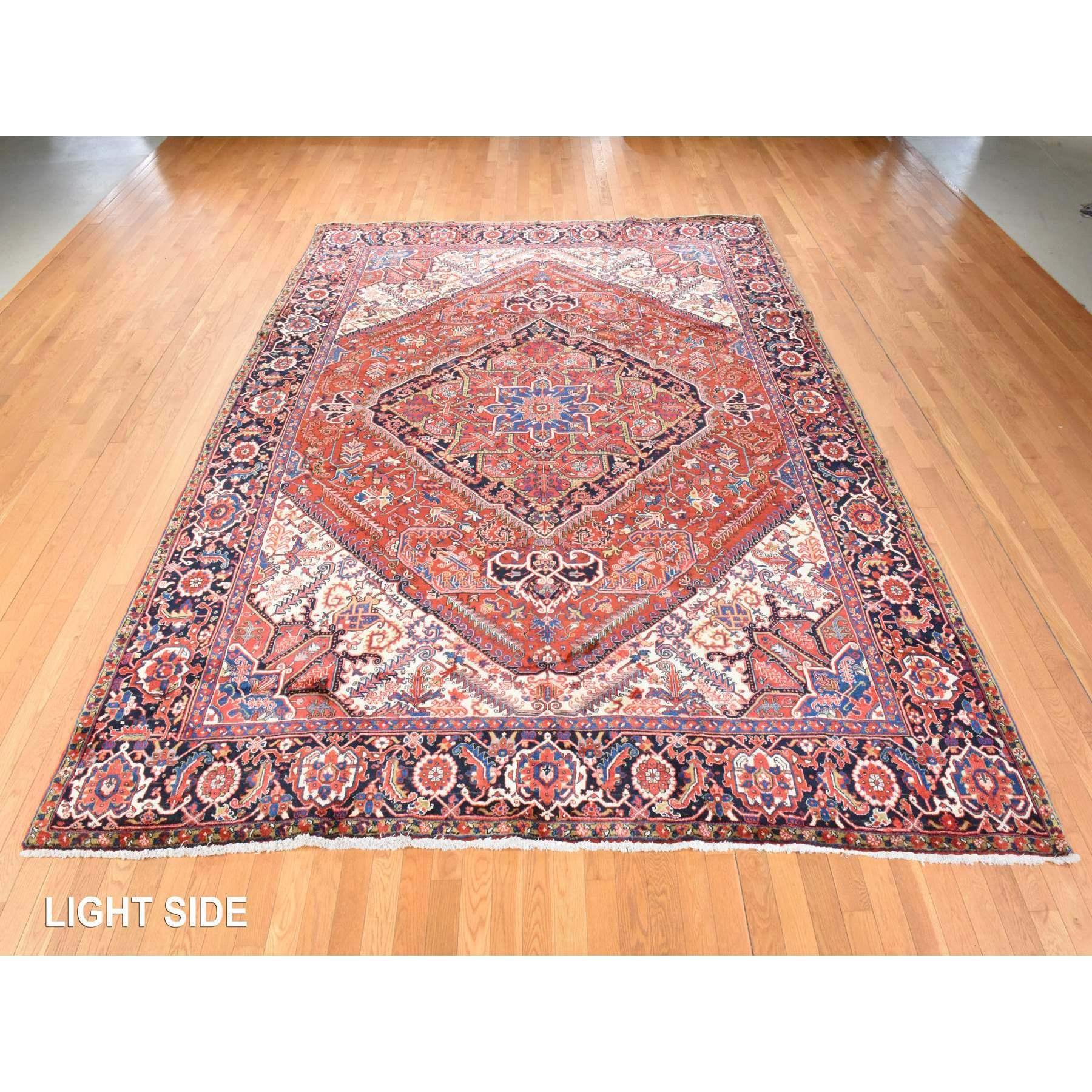 Alfombra de Lana Anudada a Mano Heriz Persa Semi Antigua Rojo Tomate 9'8 