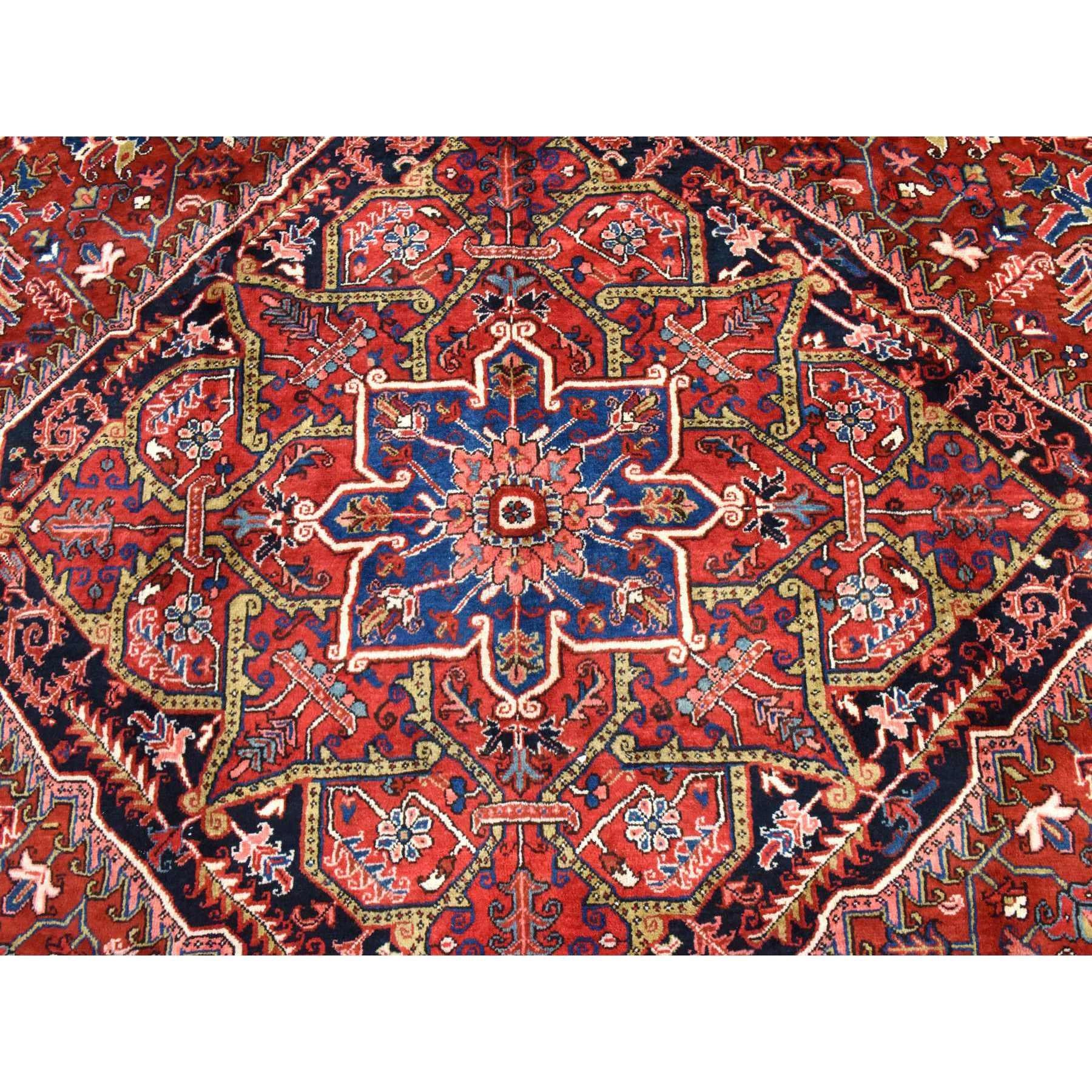 Alfombra de Lana Anudada a Mano Heriz Persa Semi Antigua Rojo Tomate 9'8 