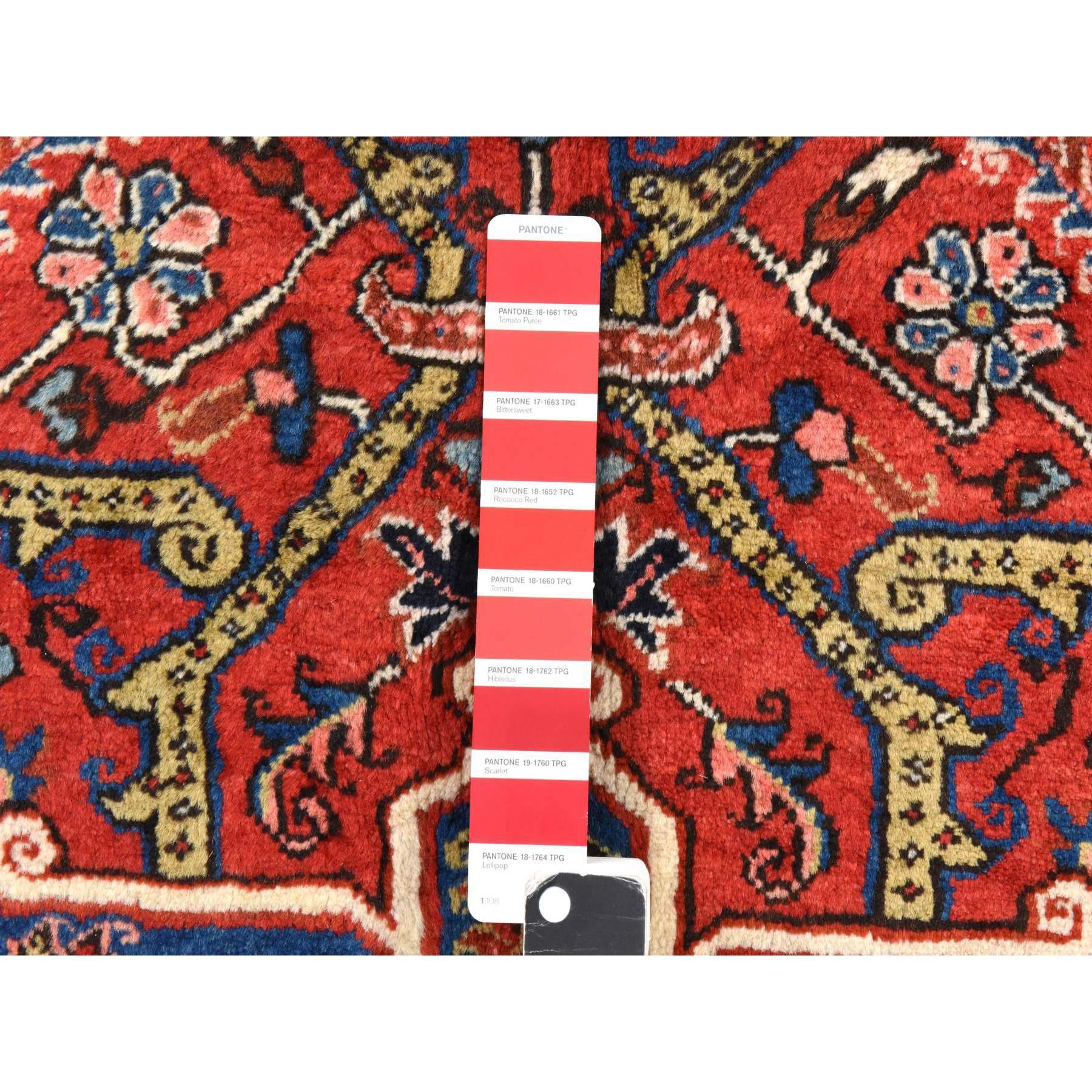 Alfombra de Lana Anudada a Mano Heriz Persa Semi Antigua Rojo Tomate 9'8 
