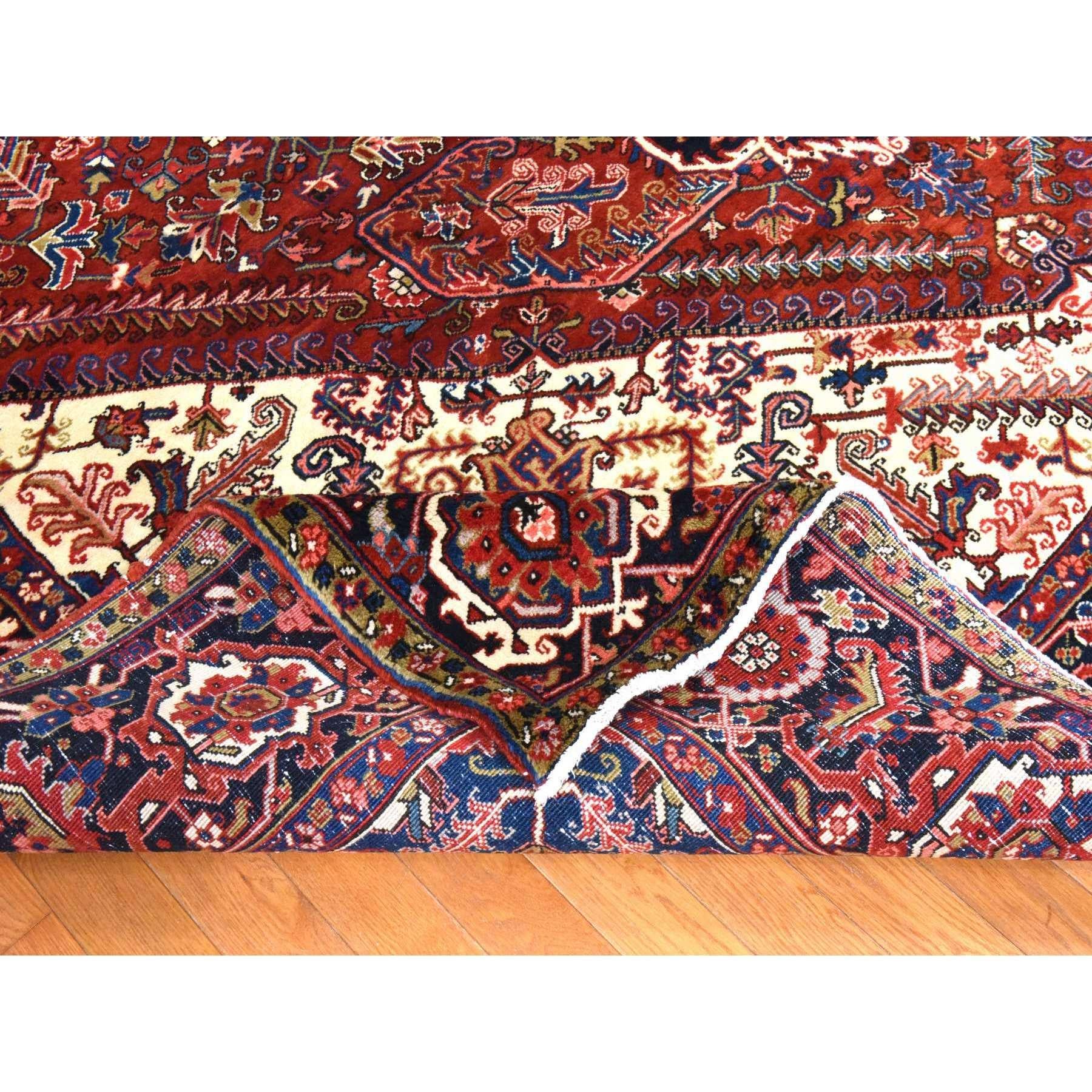 Alfombra de Lana Anudada a Mano Heriz Persa Semi Antigua Rojo Tomate 9'8 