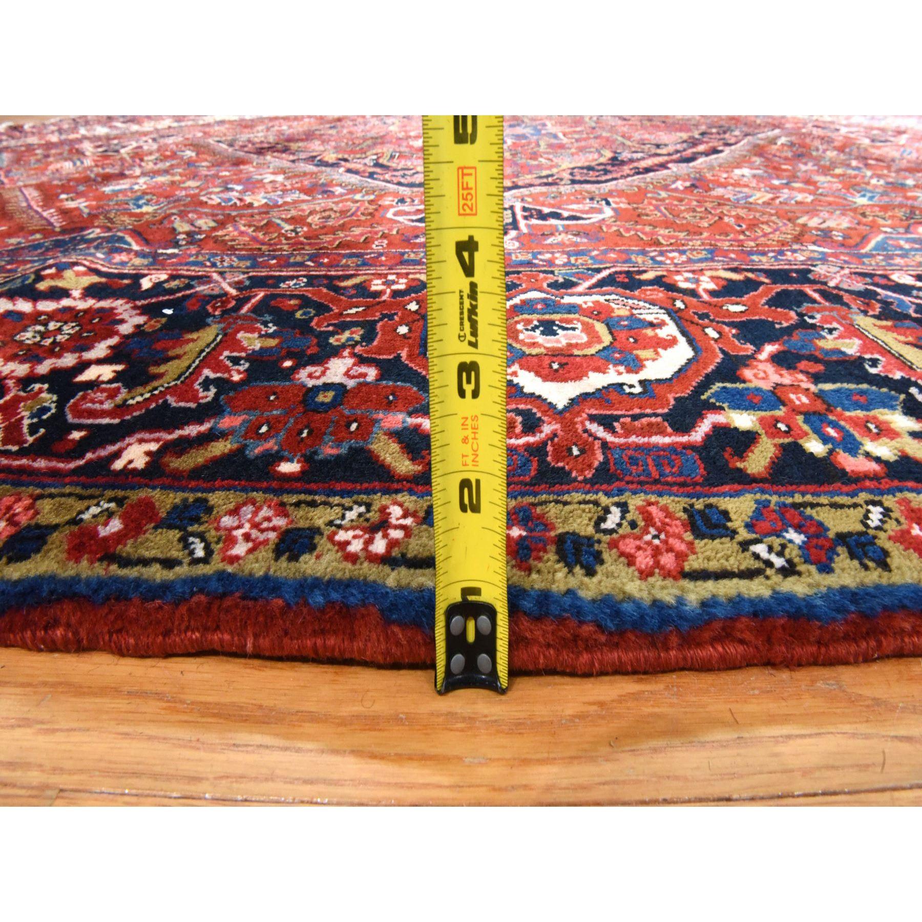 Alfombra de Lana Anudada a Mano Heriz Persa Semi Antigua Rojo Tomate 9'8 
