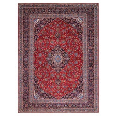 9'8"x13'1" Auburn Red Handgeknüpfter persischer Kashan sauberer Teppich aus reiner Wolle Vintage Persisch