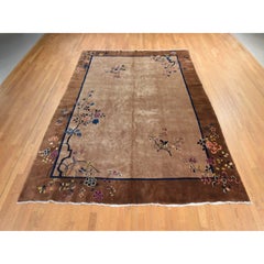 Tappeto cinese antico in stile Art Déco, 9'8"x13'1", marrone, a pelo lungo, annodato a mano in pura lana