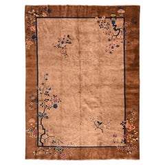 9'8"x13'1" Brown Antique Chinese Art Deco Full Pile Hand Knotted Pure Wool Rug