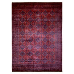 9'8 "x13'1" Tappeto in lana vellutata afgana Knots Rugs rosso intenso e saturo annodato a mano