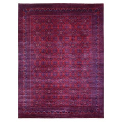 9'8"x13'1" Red Hand Knotted Tribal Design, Soft Wool Afghan Khamyab Oriental Rug