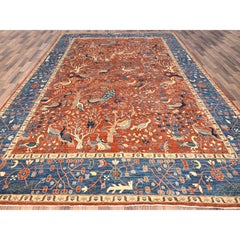 9'8"x13'10" Burnt Orange Birds of Paradise Design Hand Knotted Pure Wool Rug