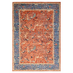 9'8"x13'10" Burnt Orange Birds of Paradise Design Hand Knotted Pure Wool Rug