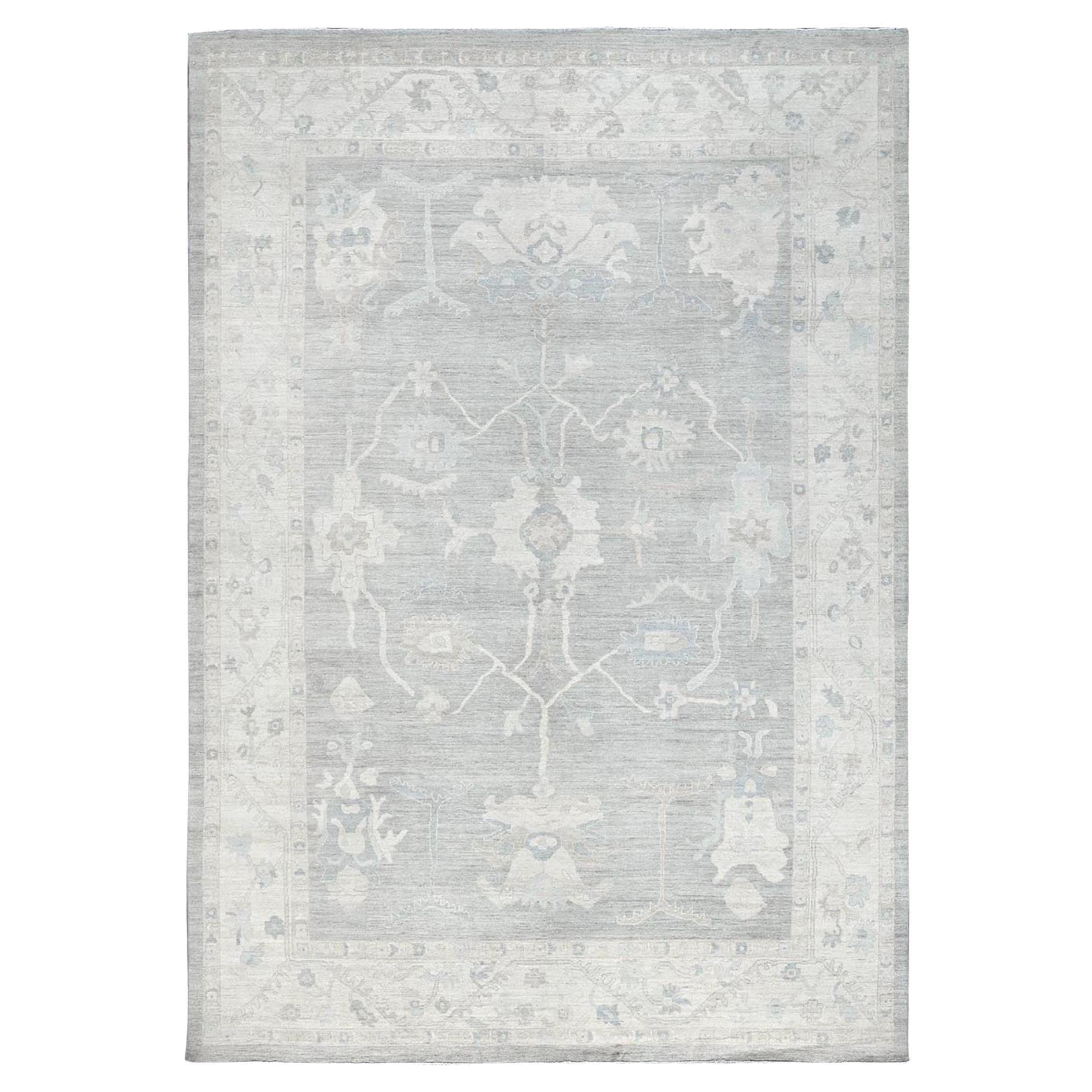 9'8"x13'10" Misty Gray White Wash Peshawar Hand Knotted Pure Wool Oriental Rug