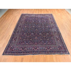 9'8"x13'2" Midnight Blue Vintage Zoroastrian Karman Hand Knotted Soft Wool Rug