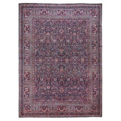 9'8"x13'2" Midnight Blue Vintage Zoroastrian Karman Hand Knotted Soft Wool Rug