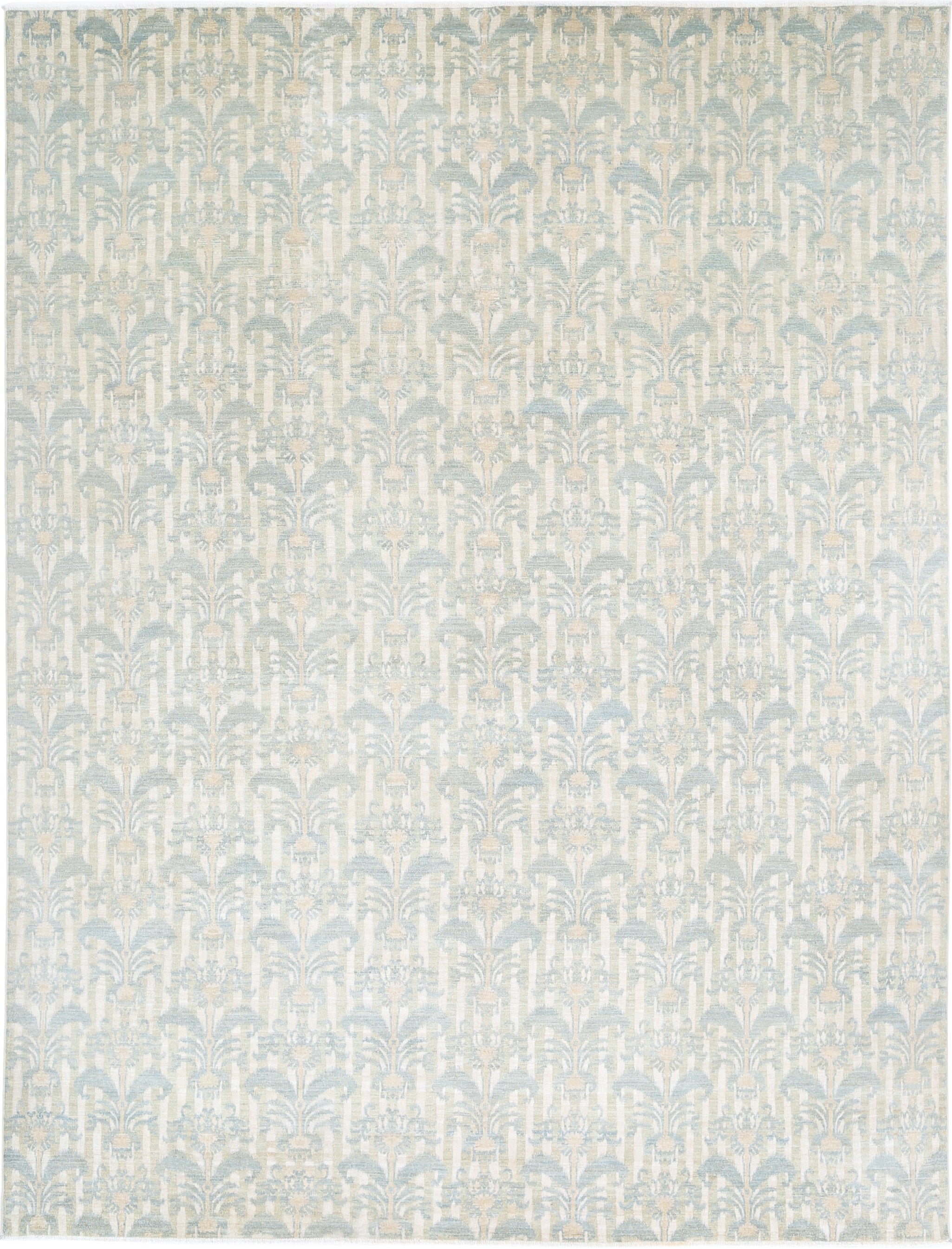 9.8x13.3 ft Hand Knotted Light Blue, Beige Rug. Traditional Damask Design Carpet