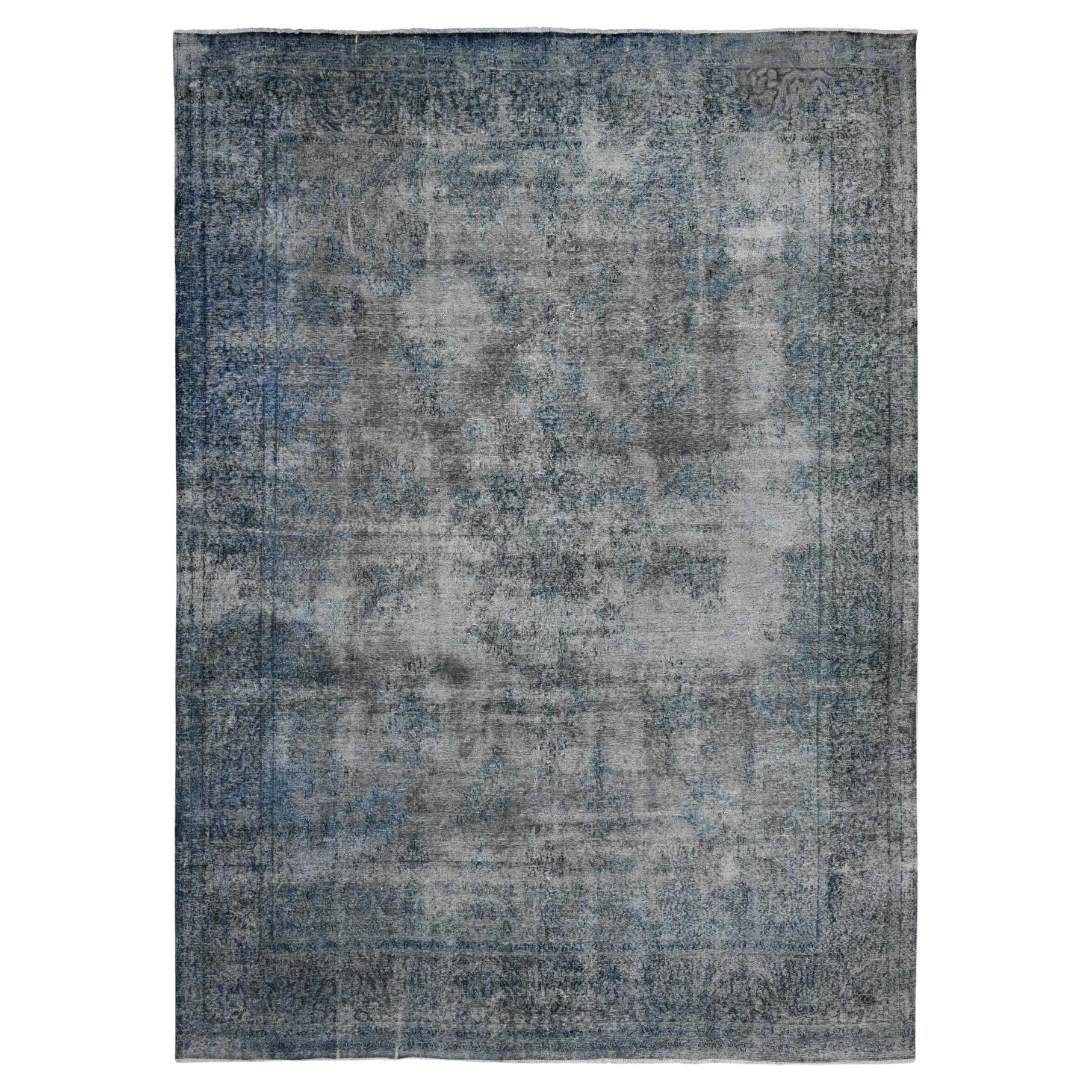 9'8"x13'3" Jet Gray Vintage Persian Kerman All Wool Rustic Feel Hand Knotted Rug